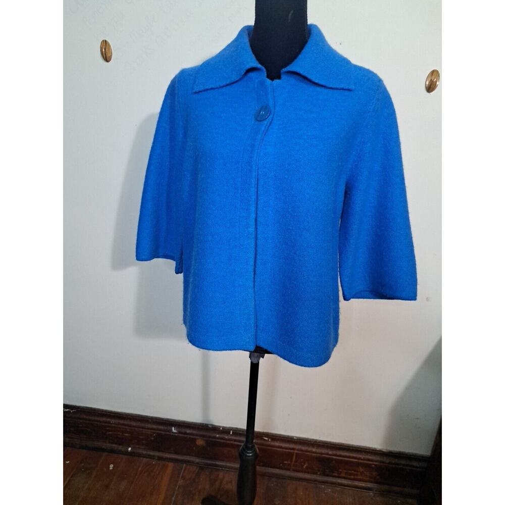 C24 Christopher & Banks Womens Jacket Size Lg Wool Faux Button Front 3/4 Sleeve